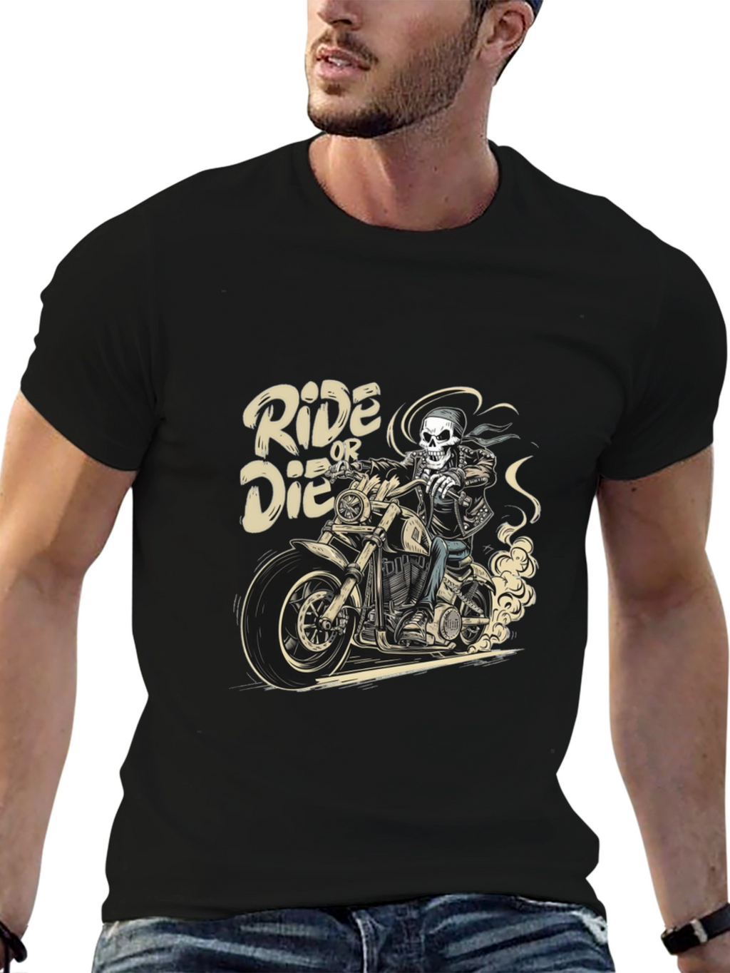 Ride or Die Skeleton Biker Graphic Tee