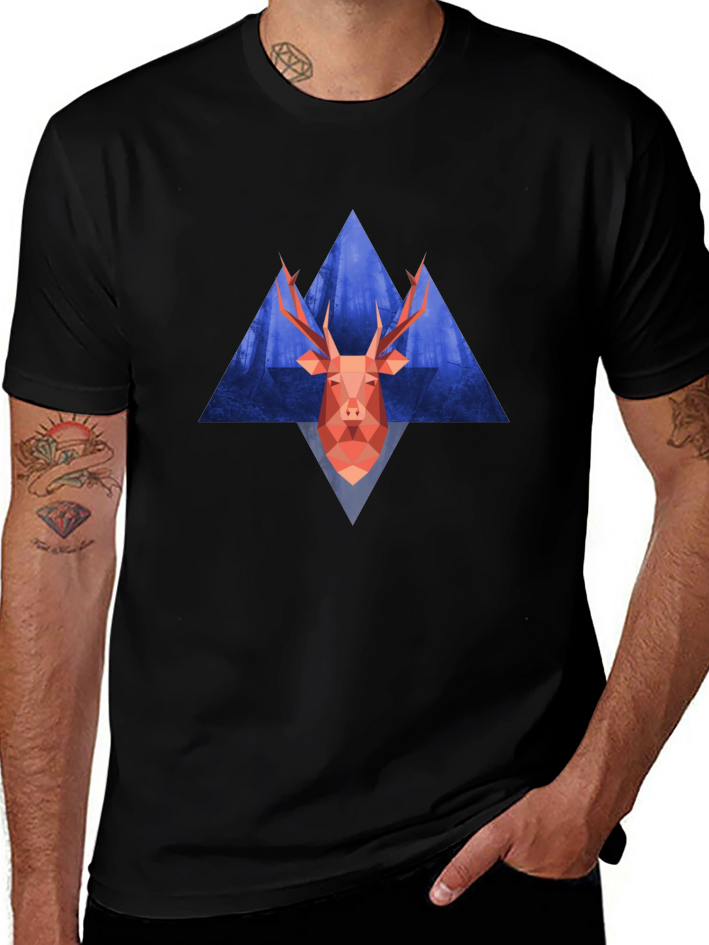 Geometric Deer Graphic Tee - Modern Style