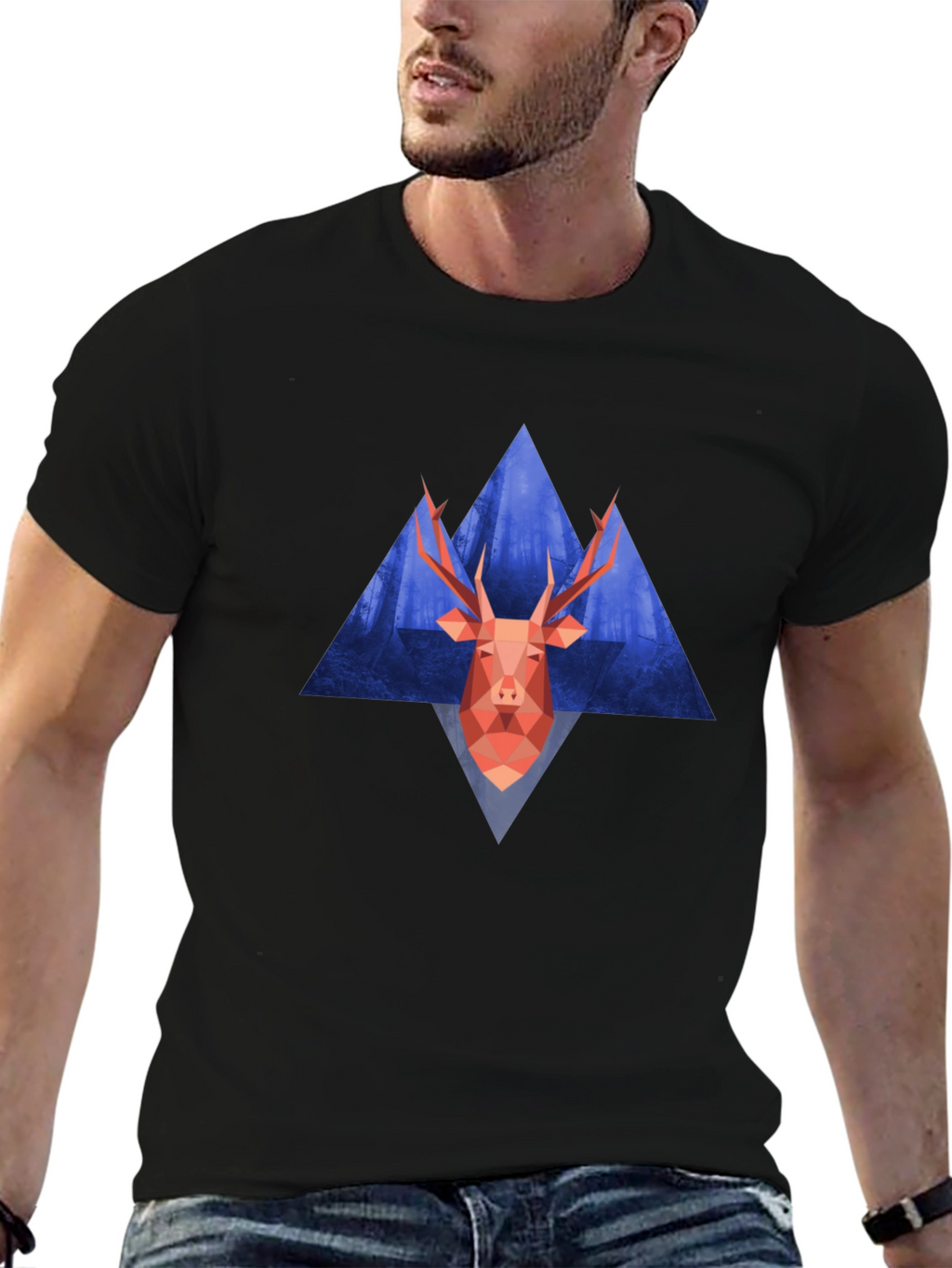 Geometric Deer Graphic Tee - Modern Style