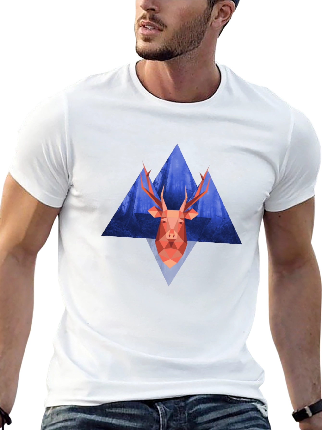 Geometric Deer Graphic Tee - Modern Style