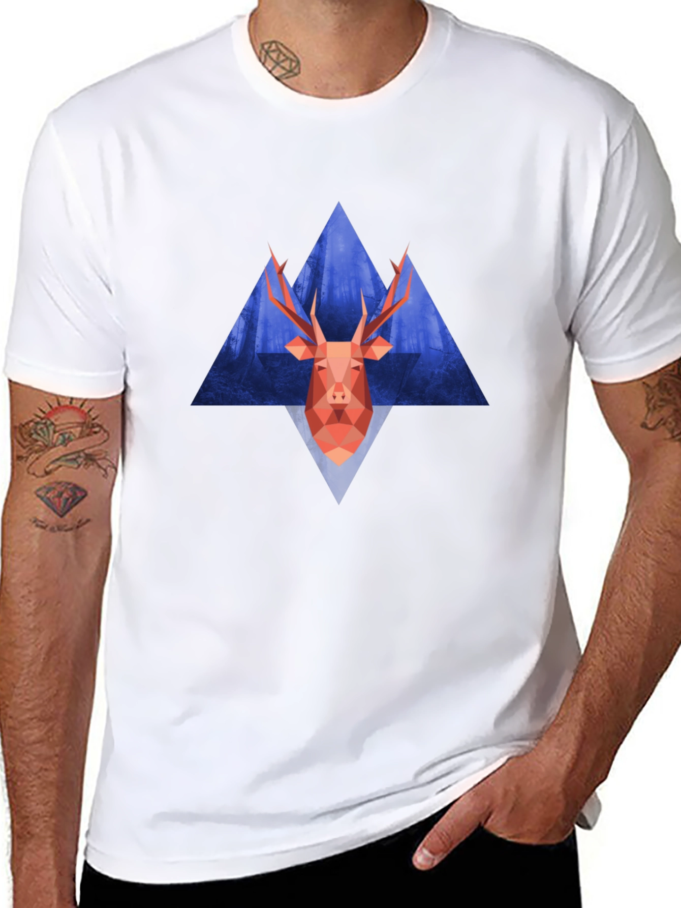 Geometric Deer Graphic Tee - Modern Style