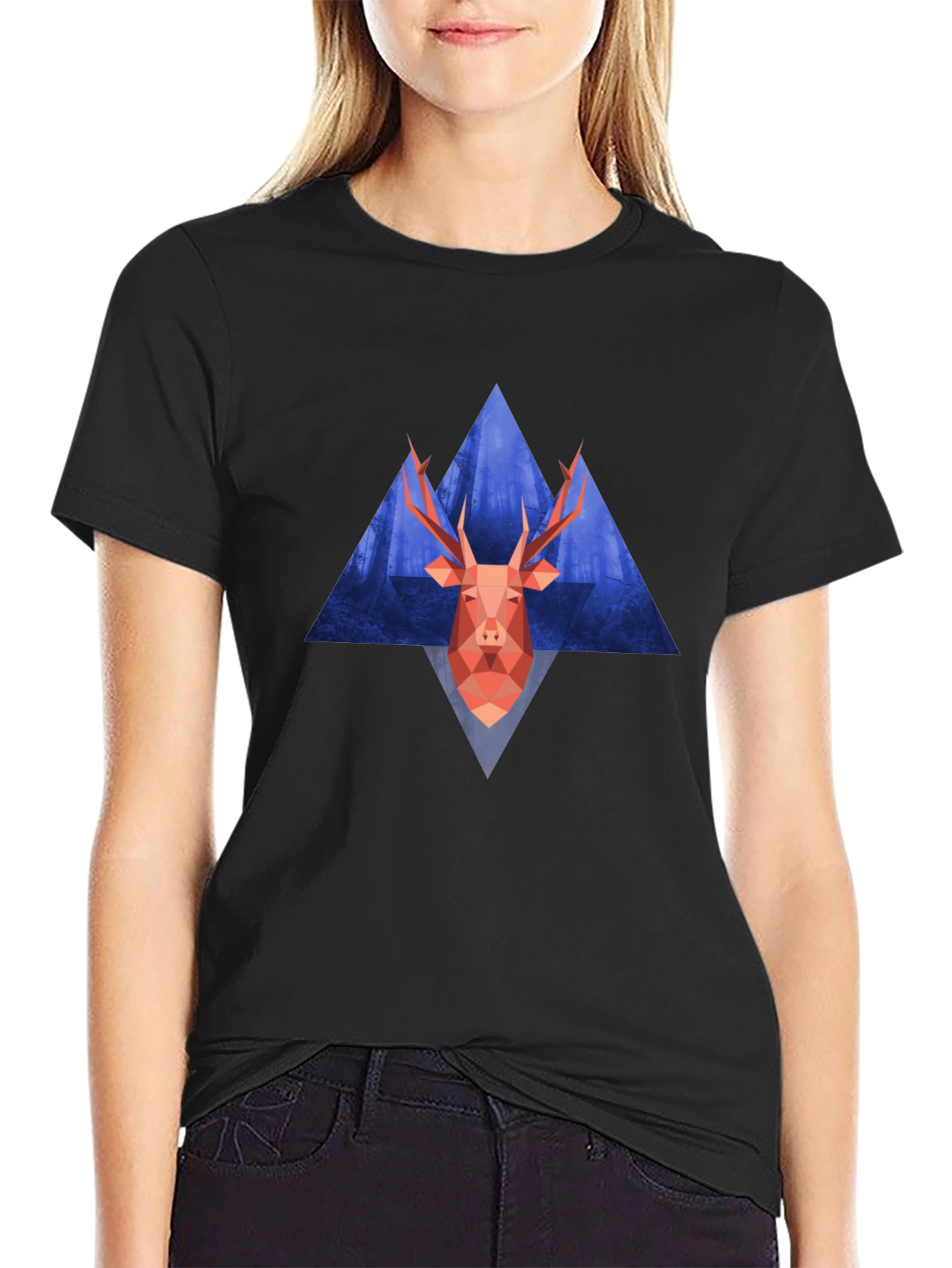 Geometric Deer Graphic Tee - Modern Style