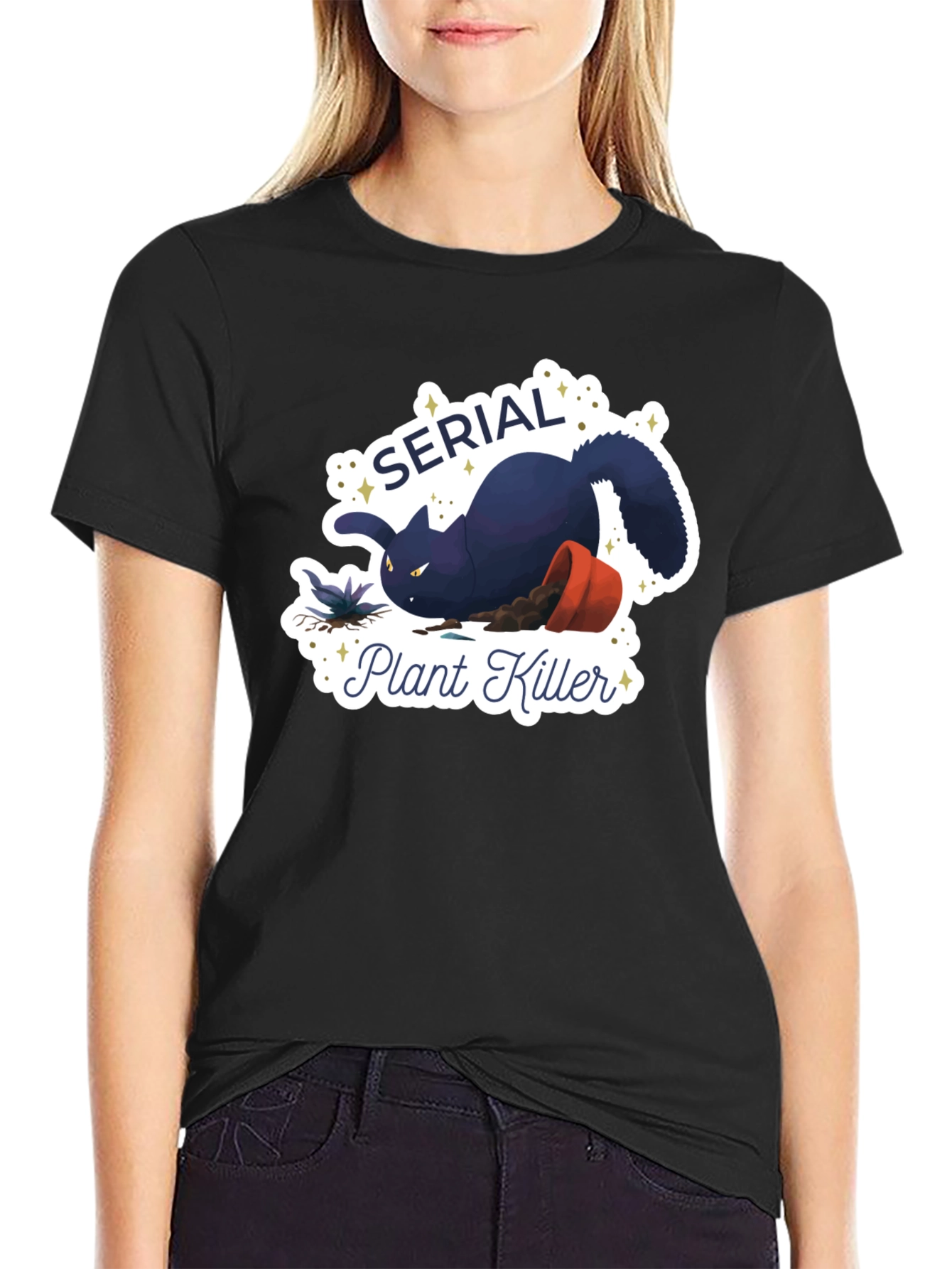 Serial Plant Killer Cat Graphic T-Shirt