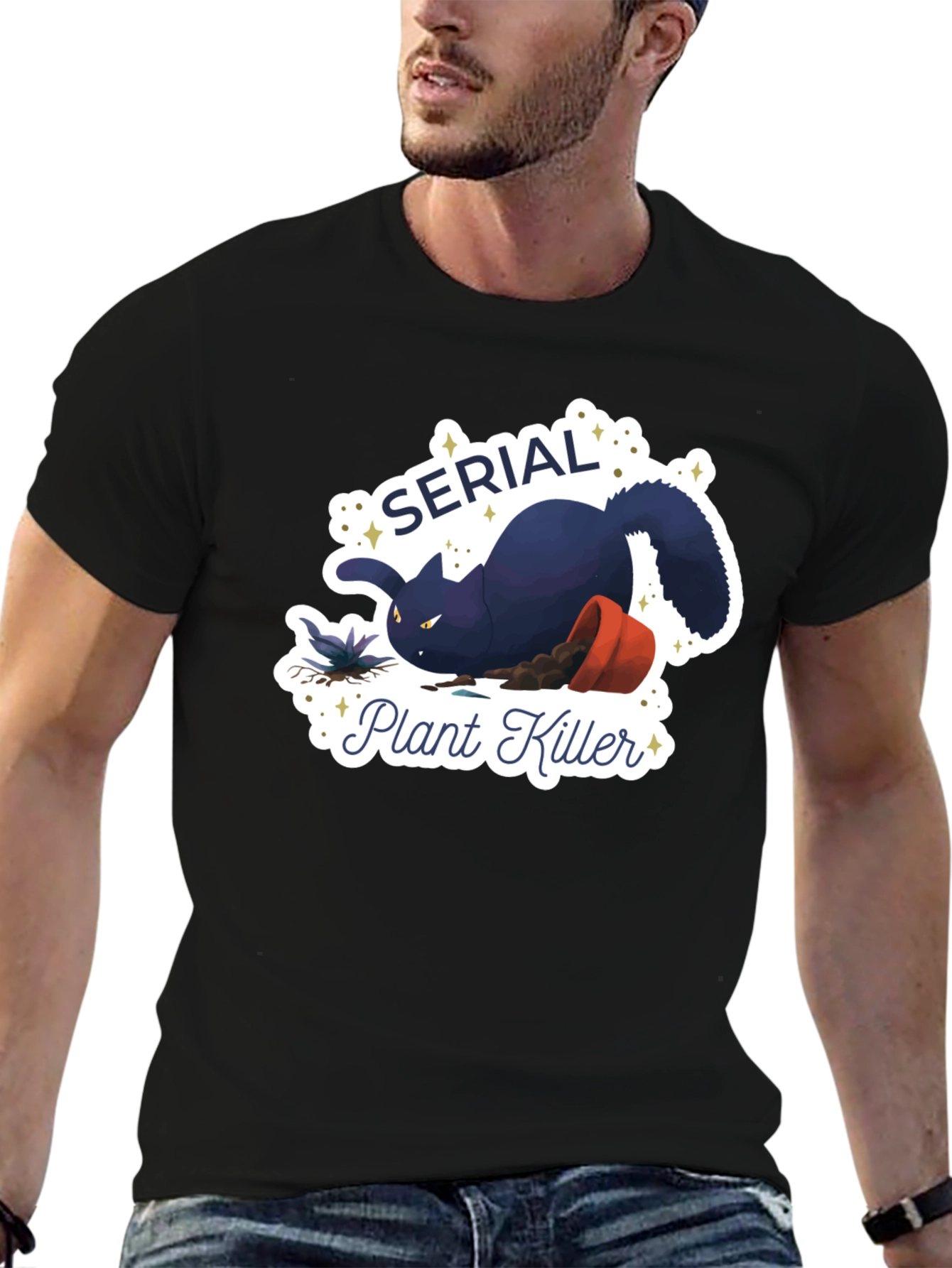 Serial Plant Killer Cat Graphic T-Shirt