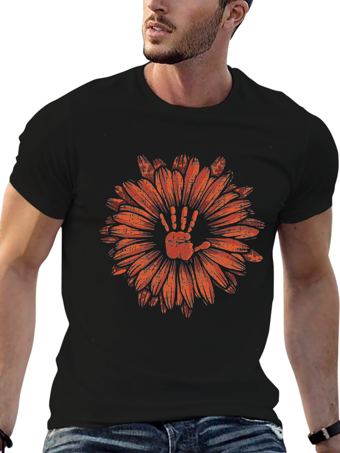 Hand Flower Graphic Tee - Mens Black T-Shirt