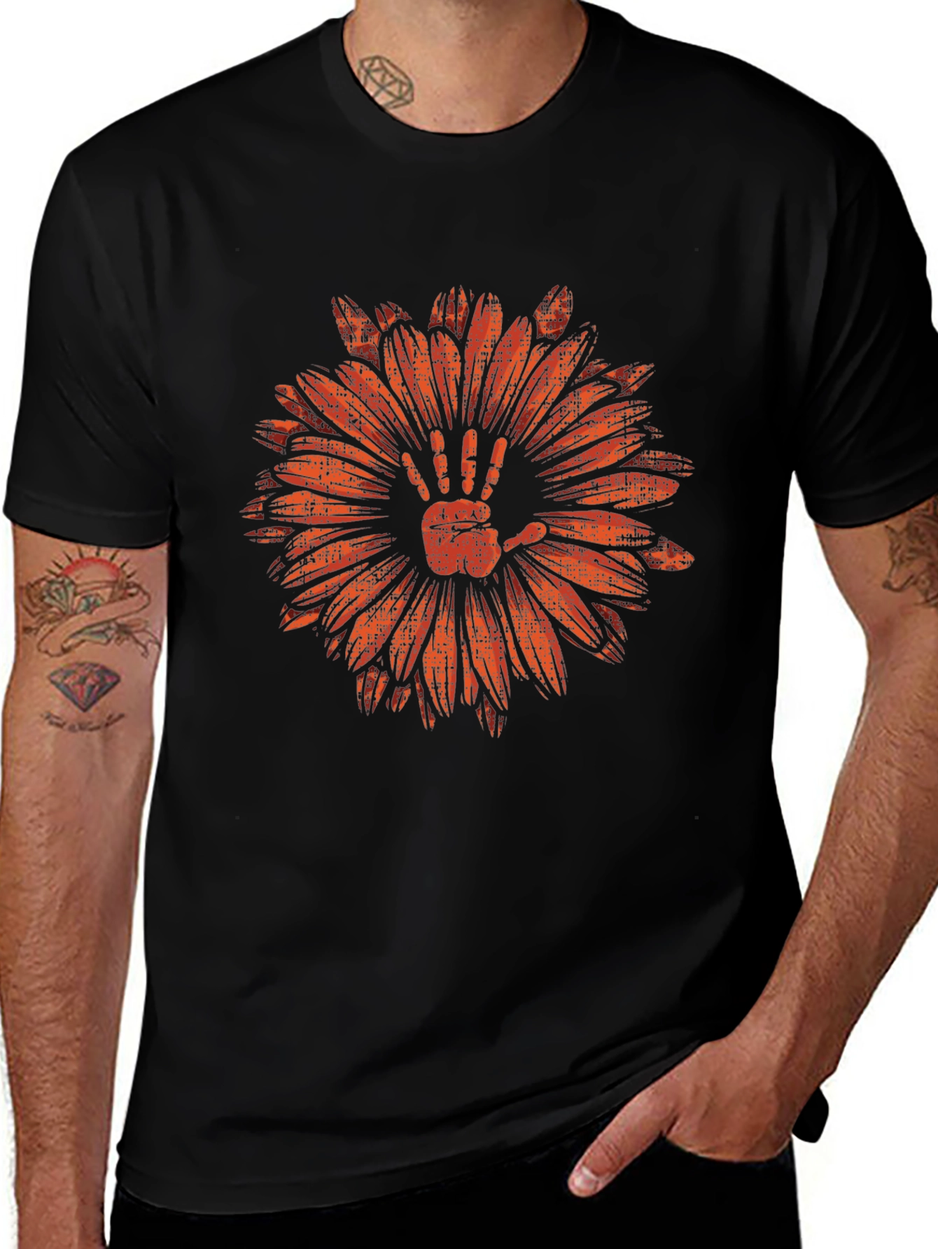Hand Flower Graphic Tee - Mens Black T-Shirt