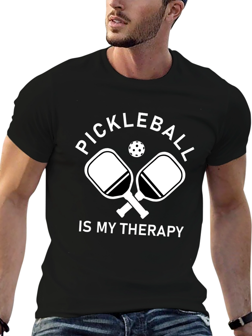 Pickleball Therapy Tee - Black Cotton T-Shirt