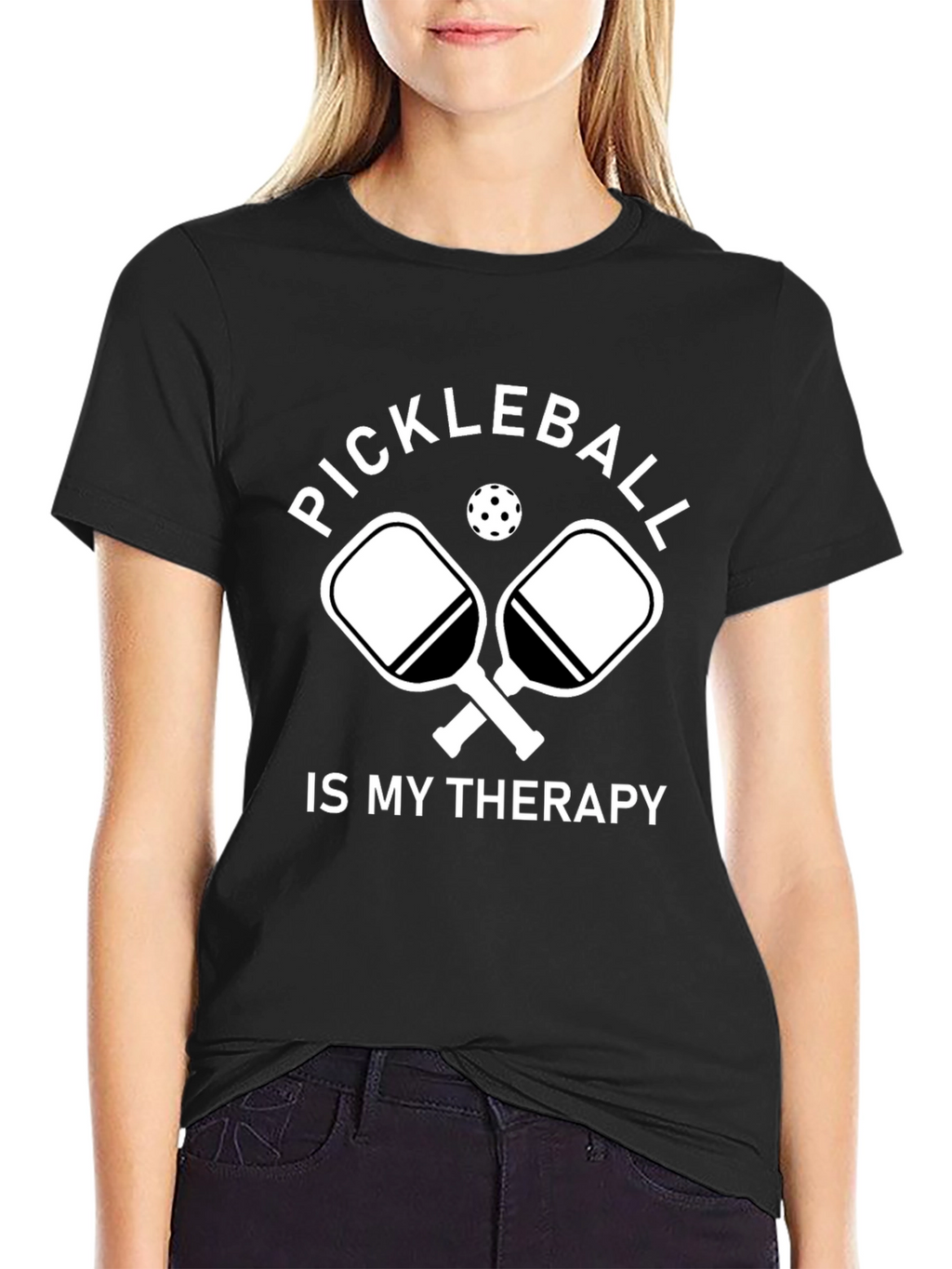 Pickleball Therapy Tee - Black Cotton T-Shirt