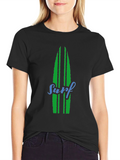 Surfboard Graphic Tee - Black Cotton T-Shirt