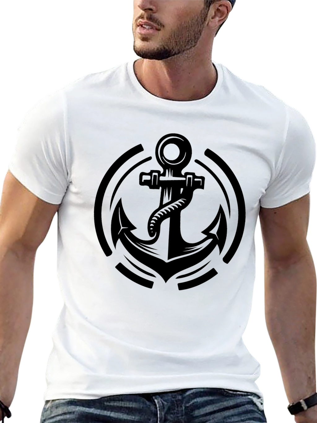 Black Anchor Graphic Tee - Nautical Style