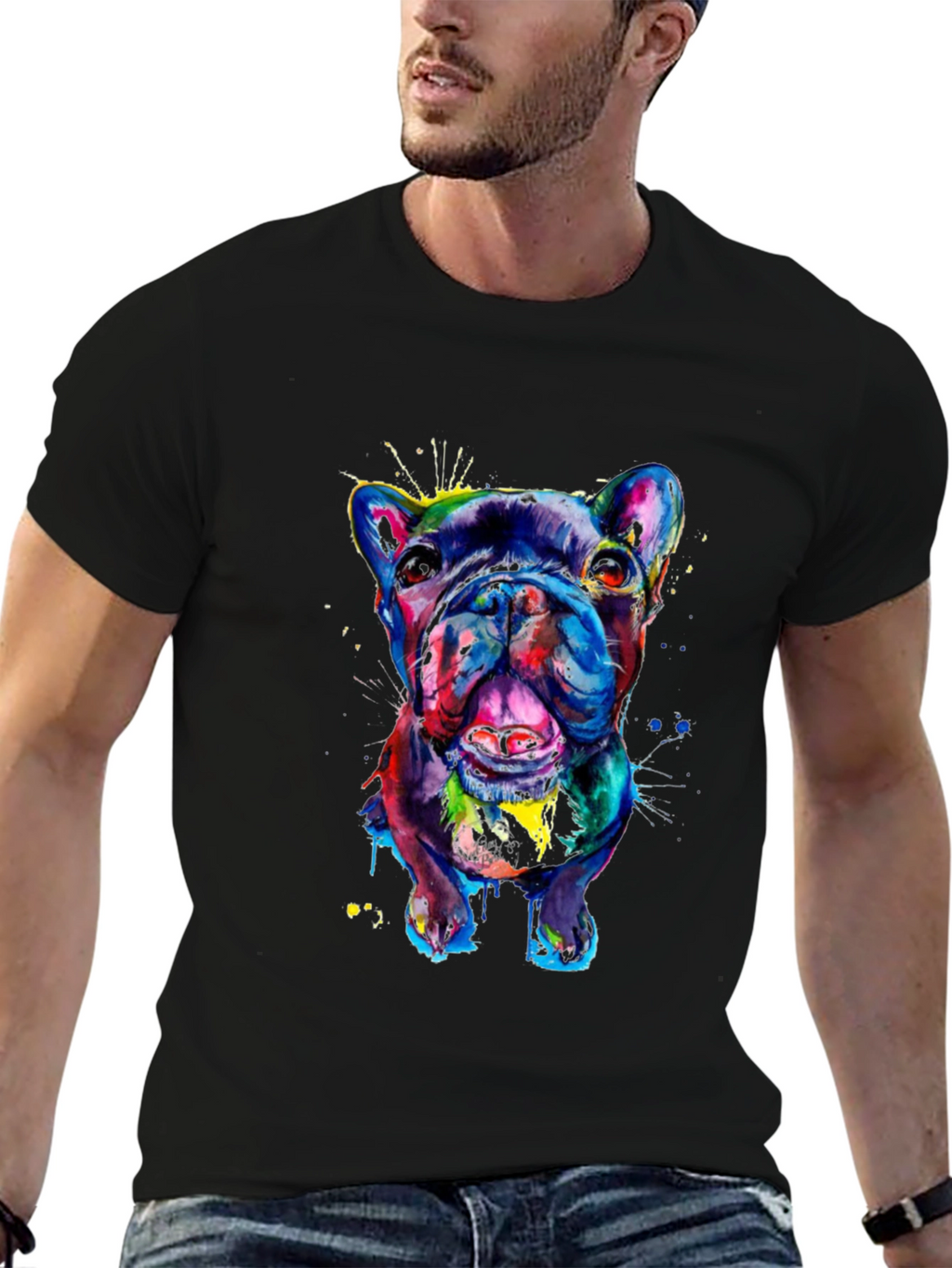 Vibrant Bulldog Graphic Tee - Mens Black T-Shirt
