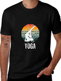 Yoga Pose Graphic Tee - Sunset Design Black Shirt