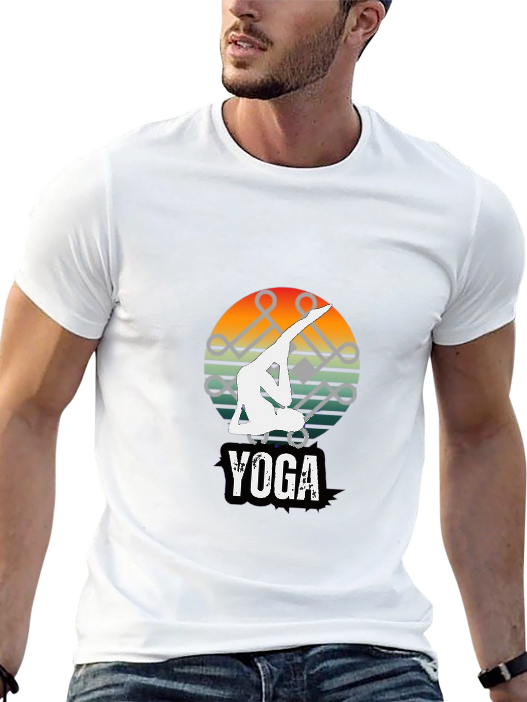 Yoga Pose Graphic Tee - Sunset Design Black Shirt