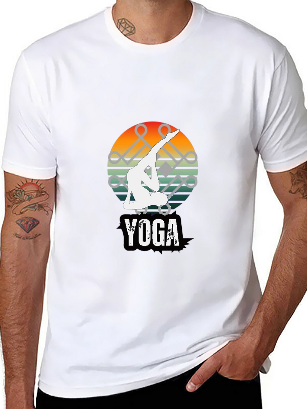 Yoga Pose Graphic Tee - Sunset Design Black Shirt