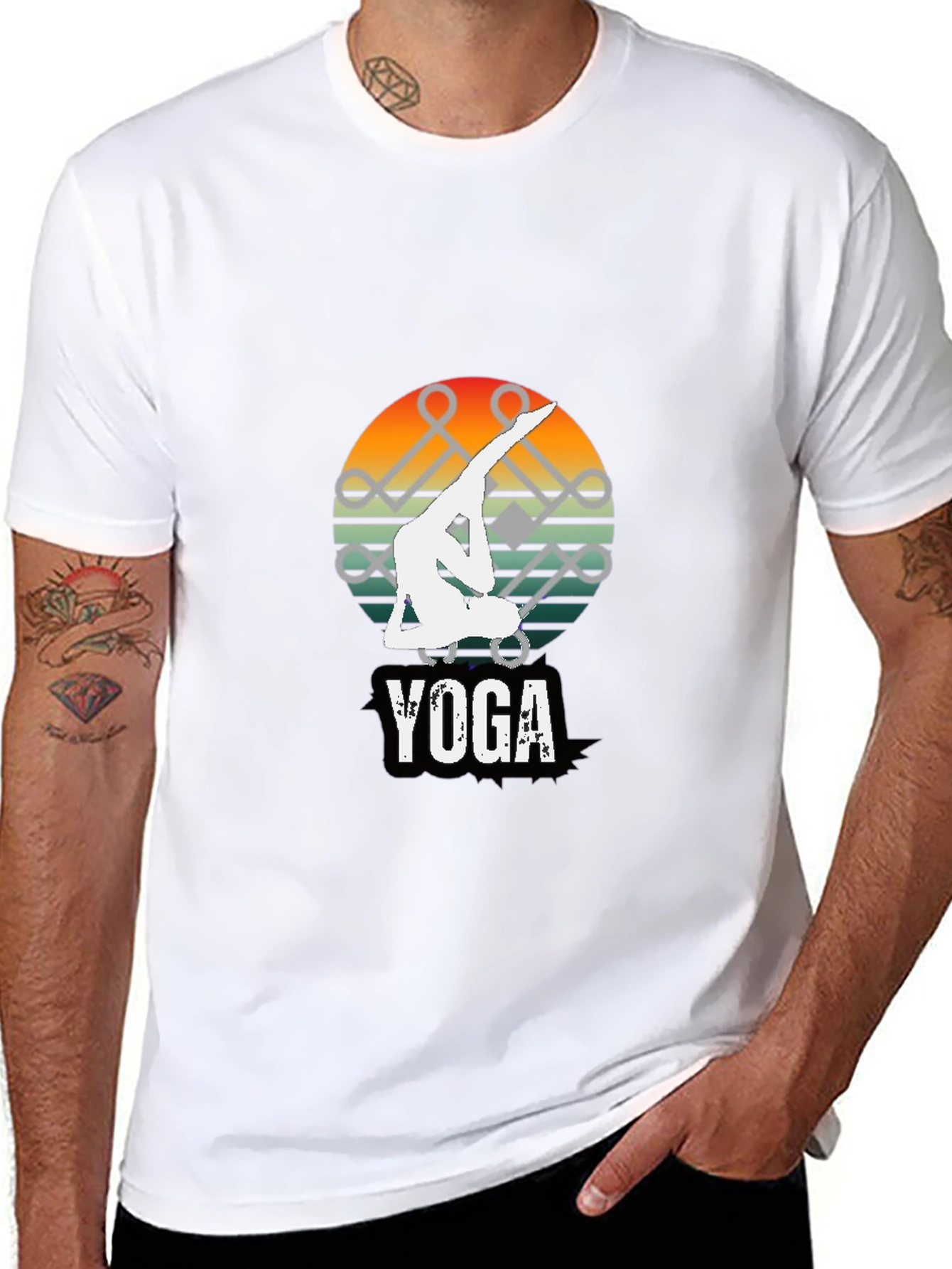 Yoga Pose Graphic Tee - Sunset Design Black Shirt