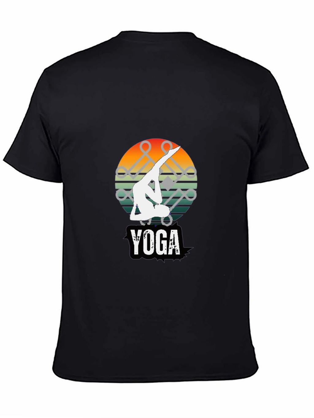 Yoga Pose Graphic Tee - Sunset Design Black Shirt