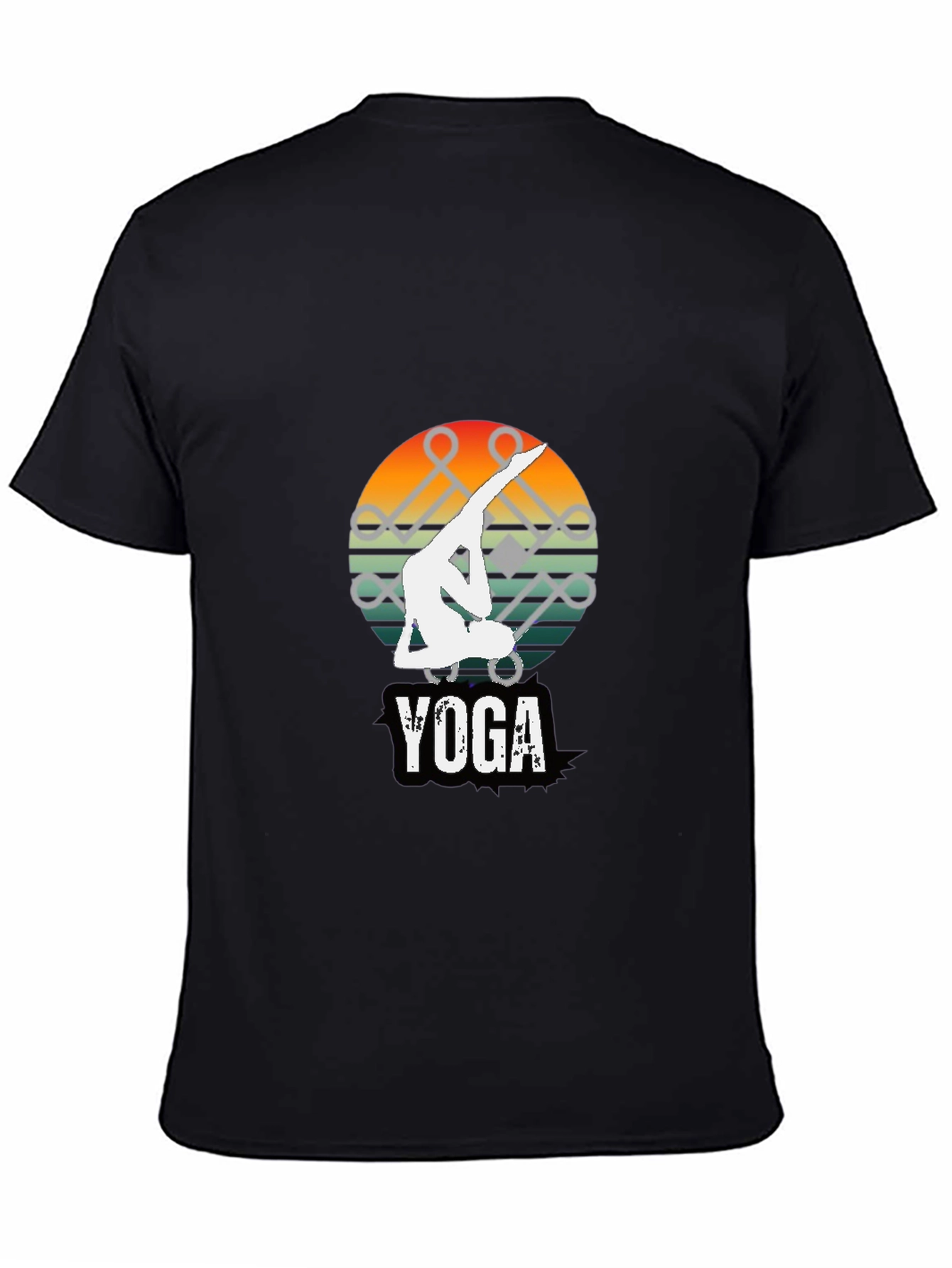 Yoga Pose Graphic Tee - Sunset Design Black Shirt