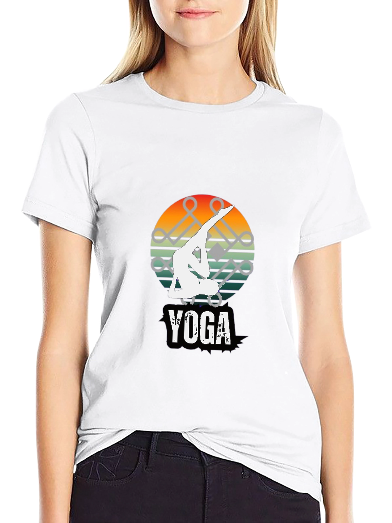 Yoga Pose Graphic Tee - Sunset Design Black Shirt