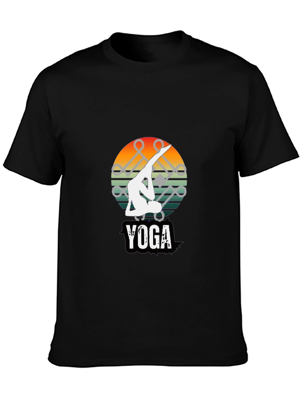 Yoga Pose Graphic Tee - Sunset Design Black Shirt