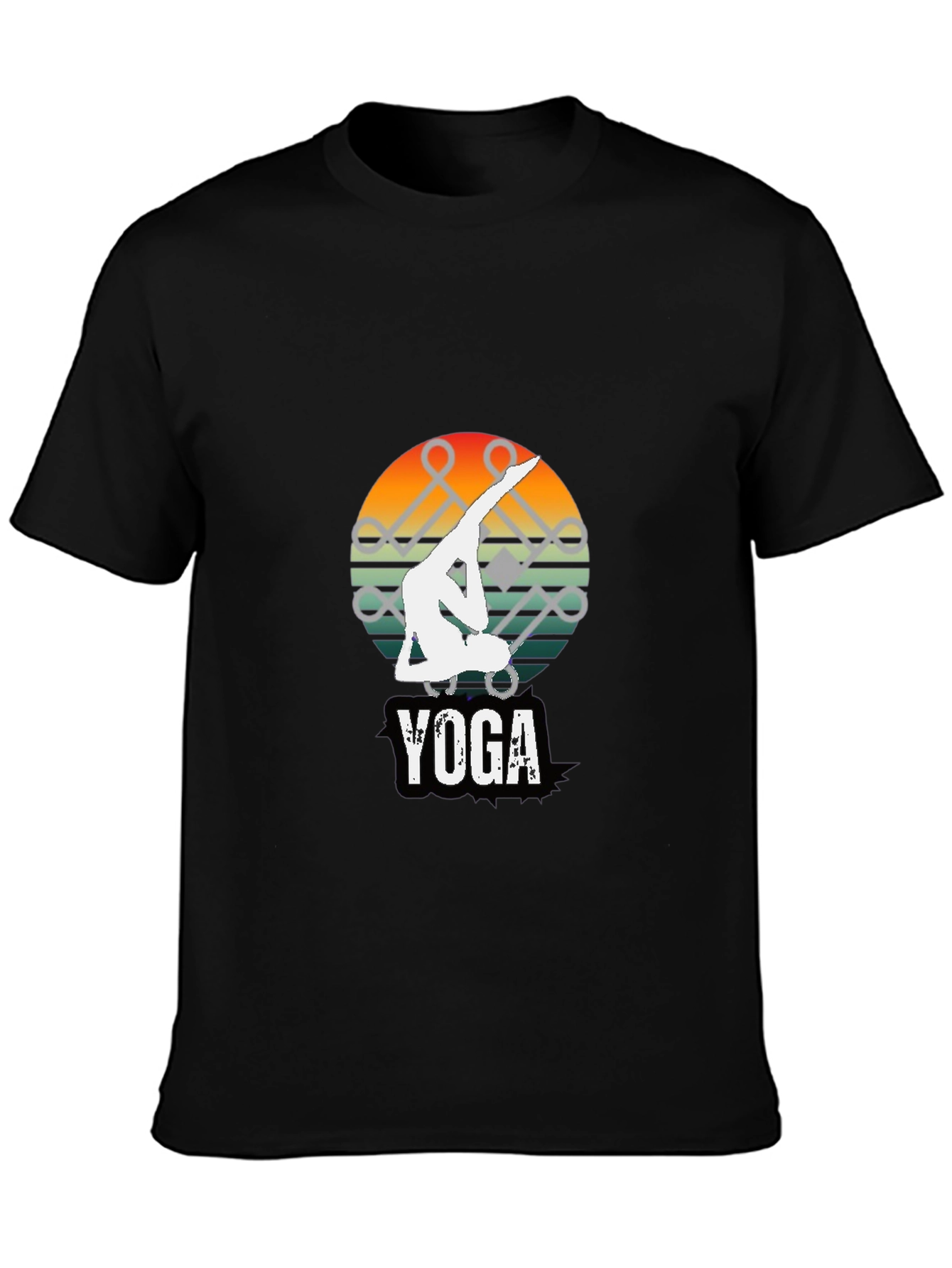Yoga Pose Graphic Tee - Sunset Design Black Shirt