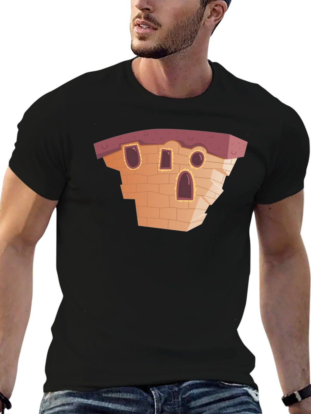 Cartoon Building Black T-Shirt