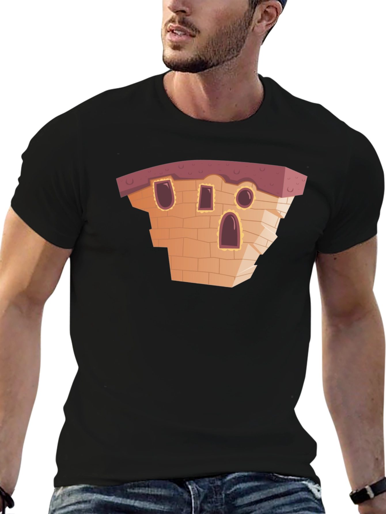 Cartoon Building Black T-Shirt