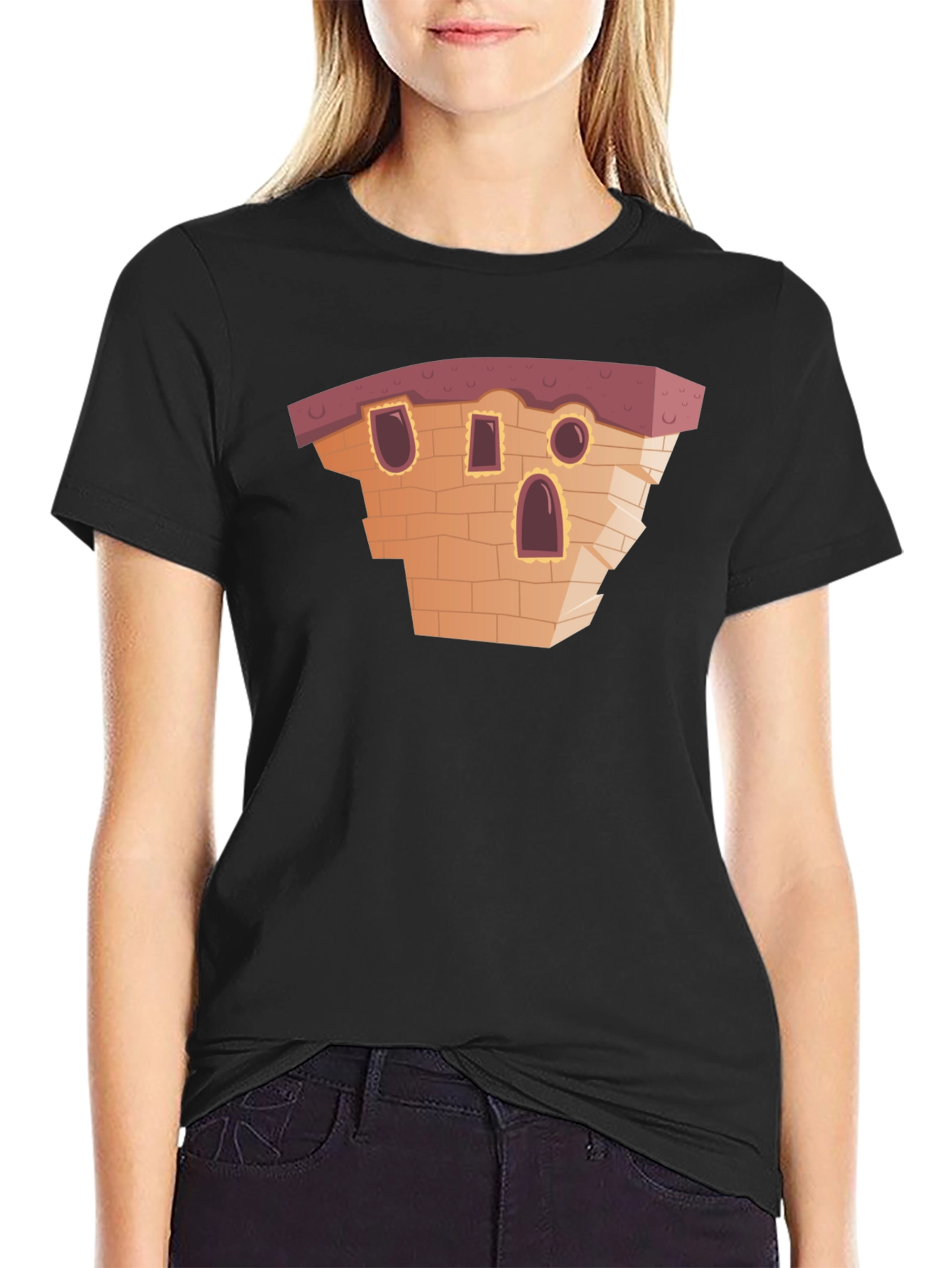 Cartoon Building Black T-Shirt