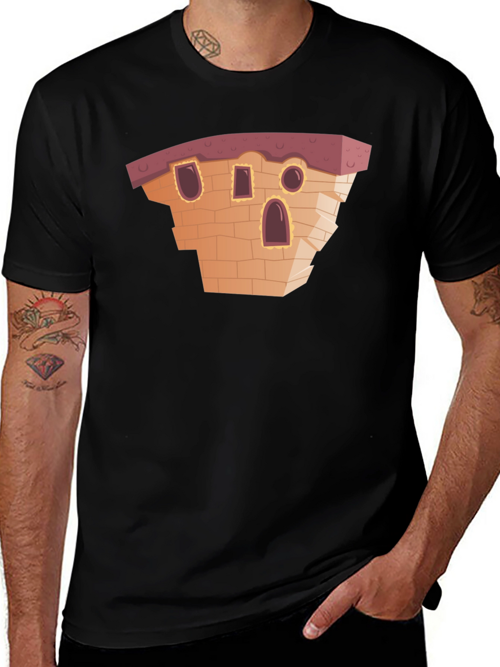 Cartoon Building Black T-Shirt