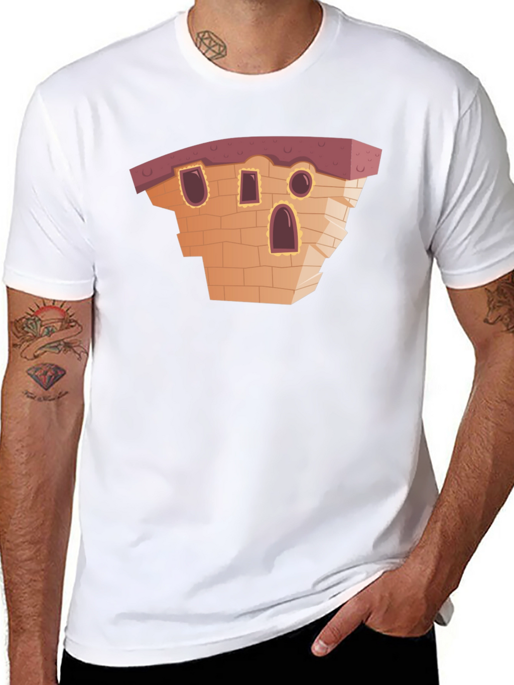 Cartoon Building Black T-Shirt