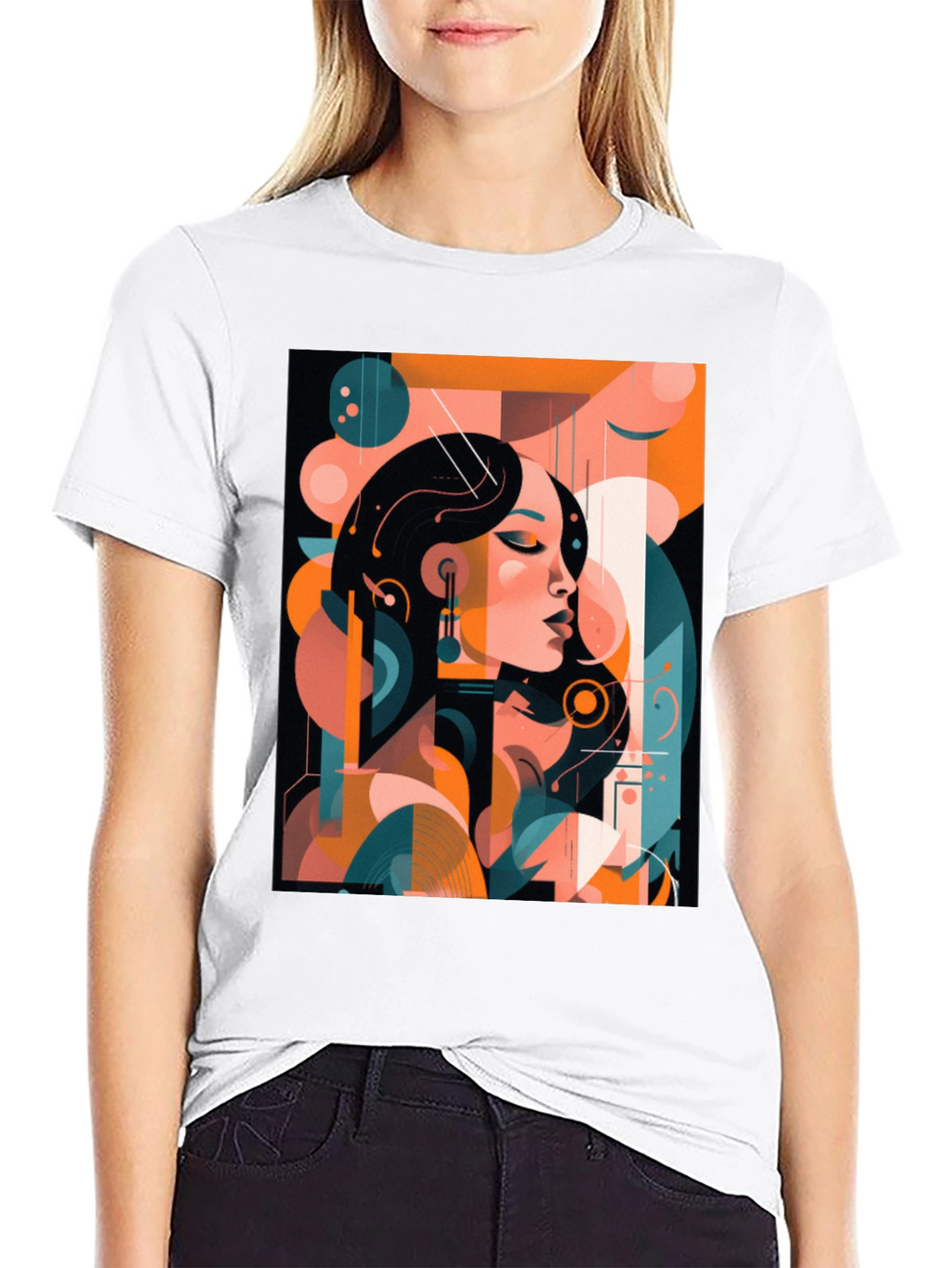 Abstract Woman Graphic Print Black T-Shirt