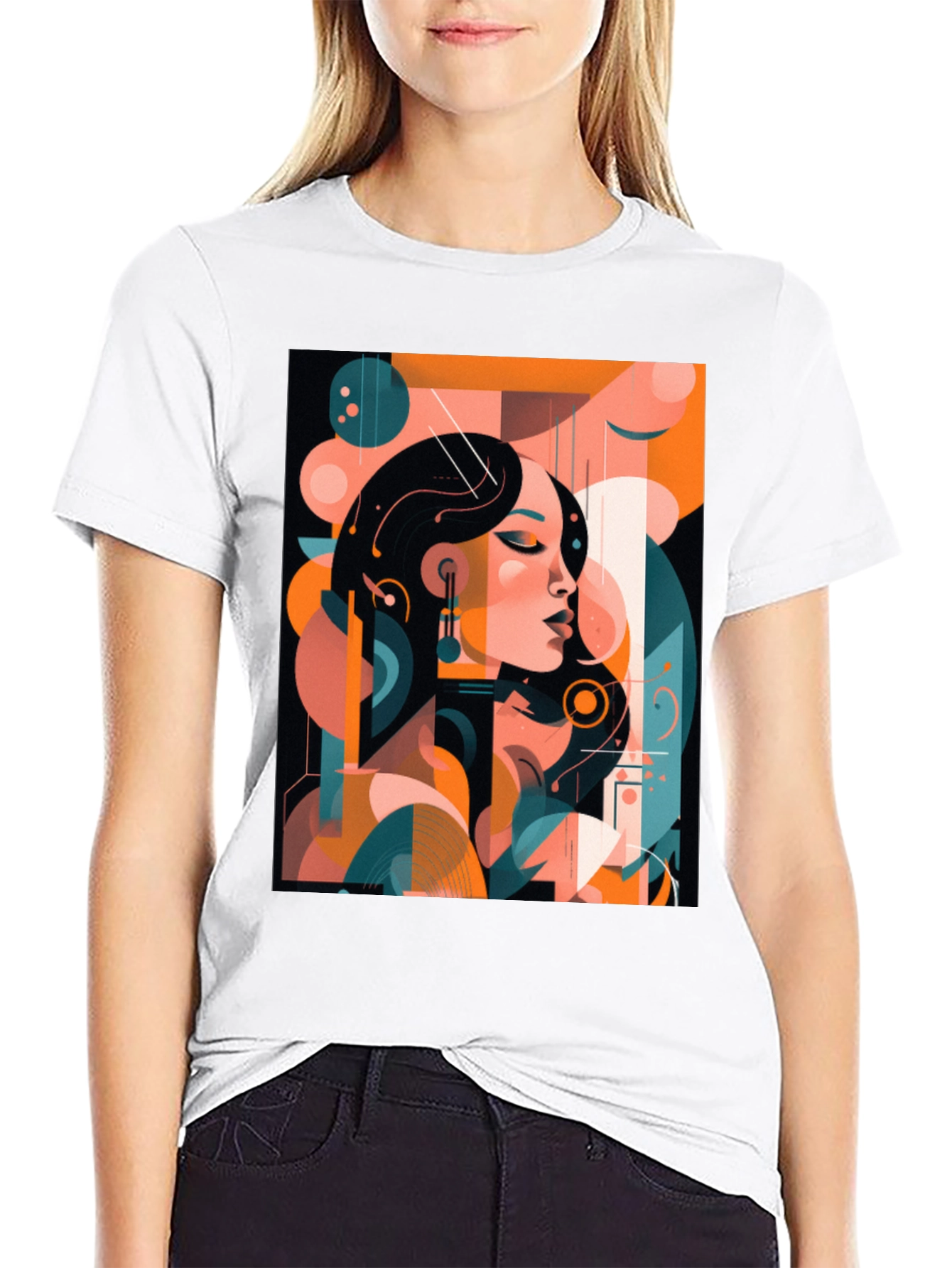 Abstract Woman Graphic Print Black T-Shirt