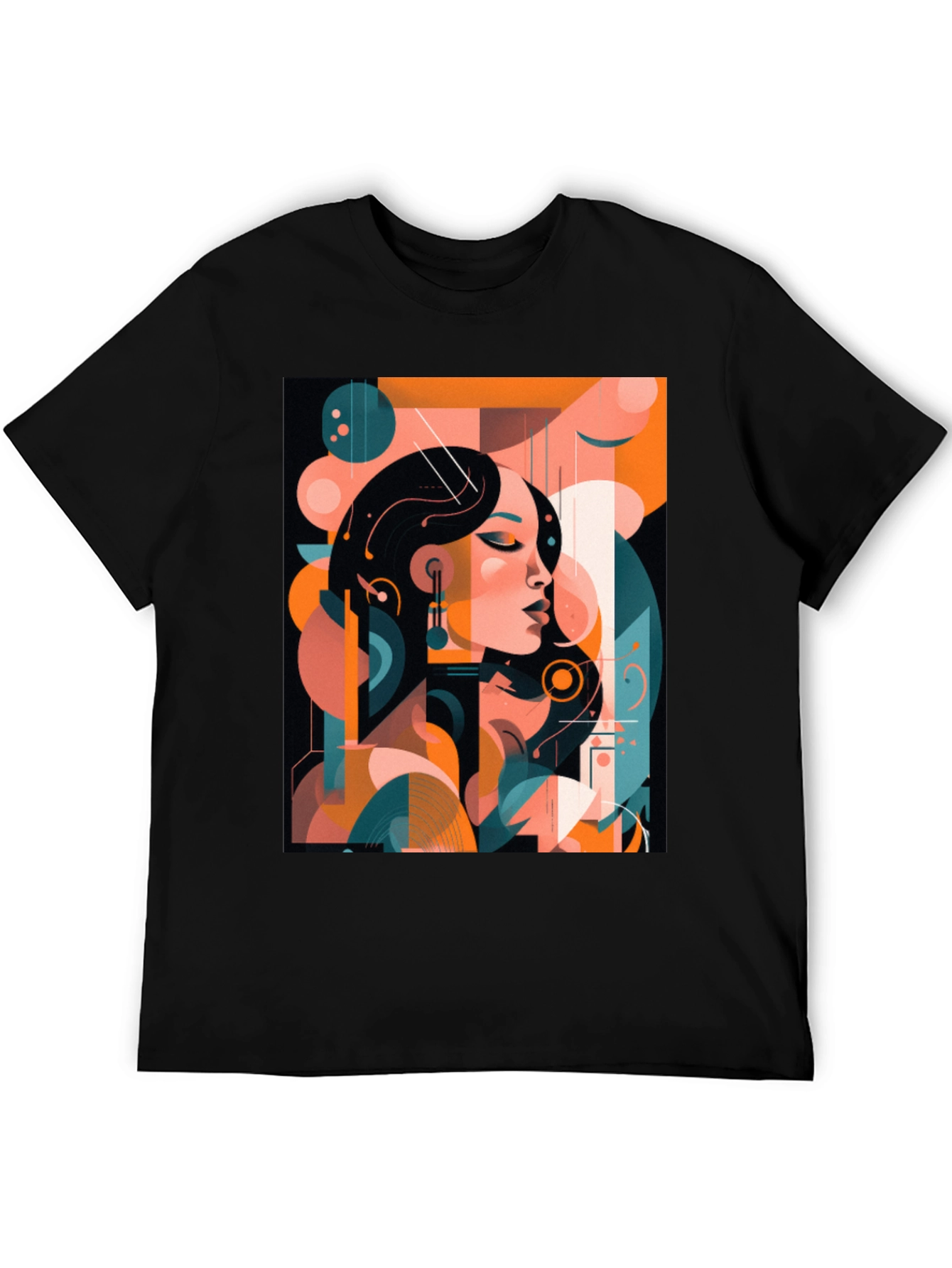 Abstract Woman Graphic Print Black T-Shirt