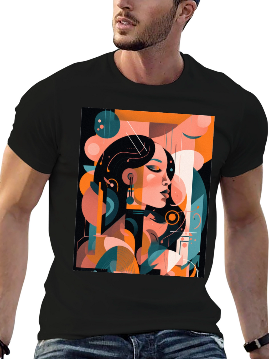 Abstract Woman Graphic Print Black T-Shirt