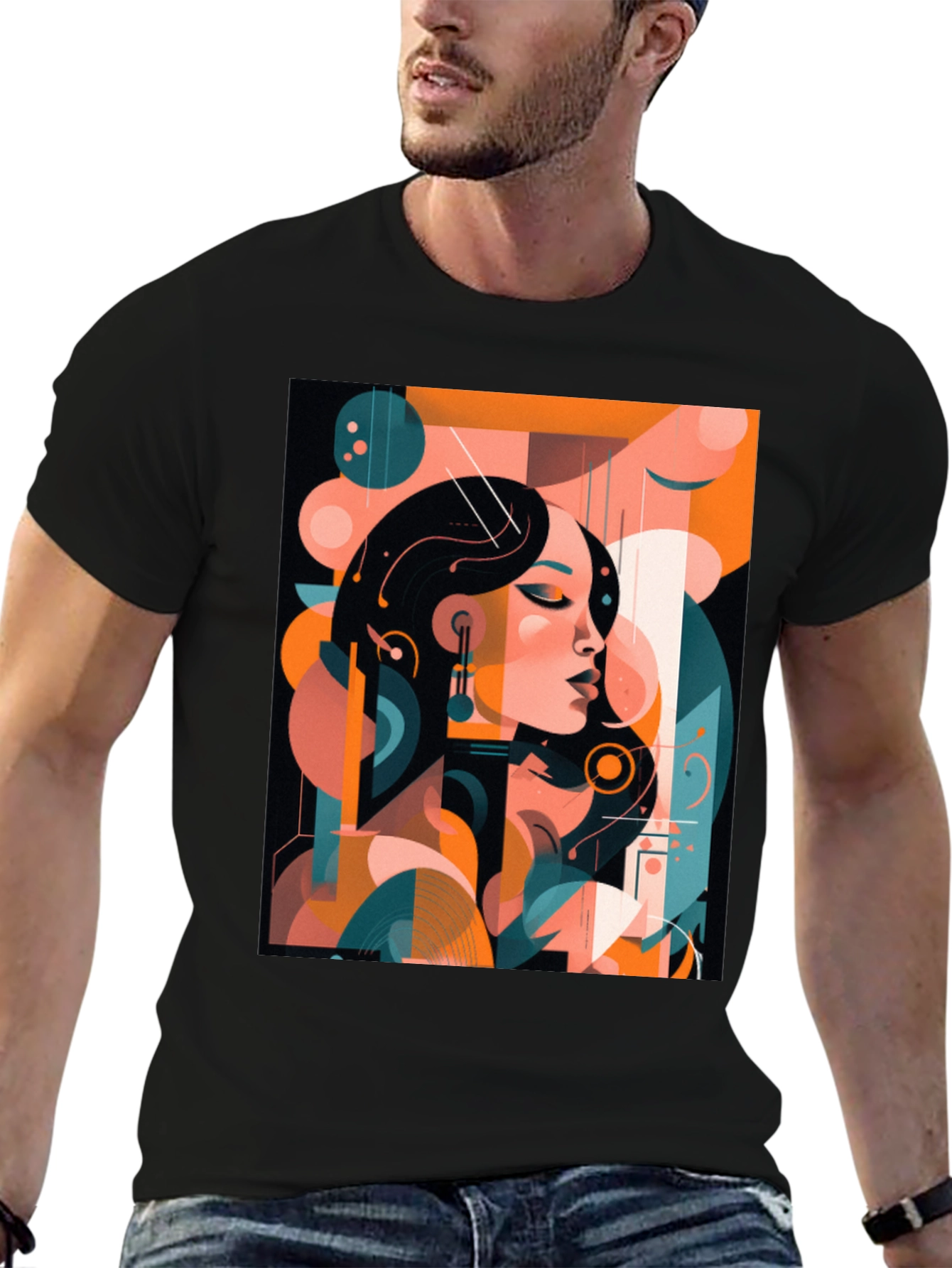 Abstract Woman Graphic Print Black T-Shirt
