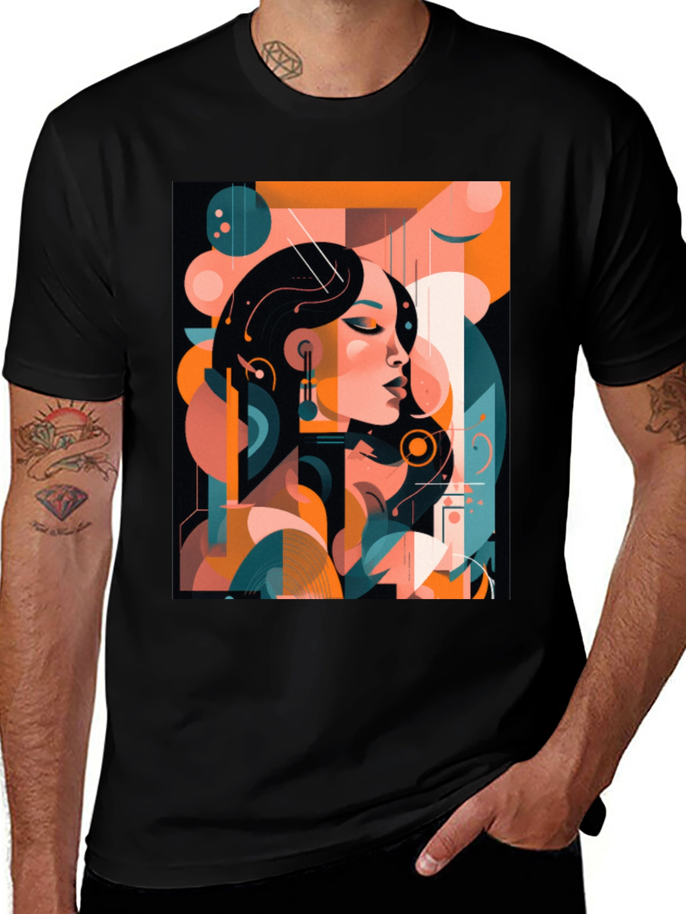 Abstract Woman Graphic Print Black T-Shirt