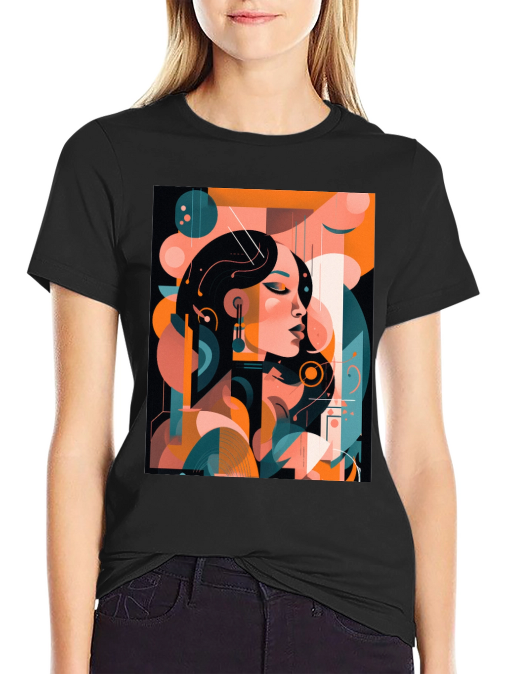 Abstract Woman Graphic Print Black T-Shirt