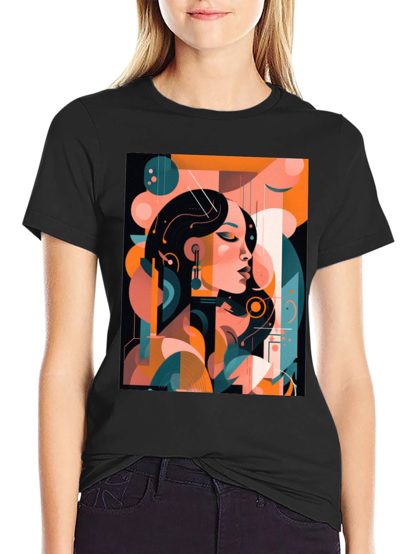 Abstract Woman Graphic Print Black T-Shirt