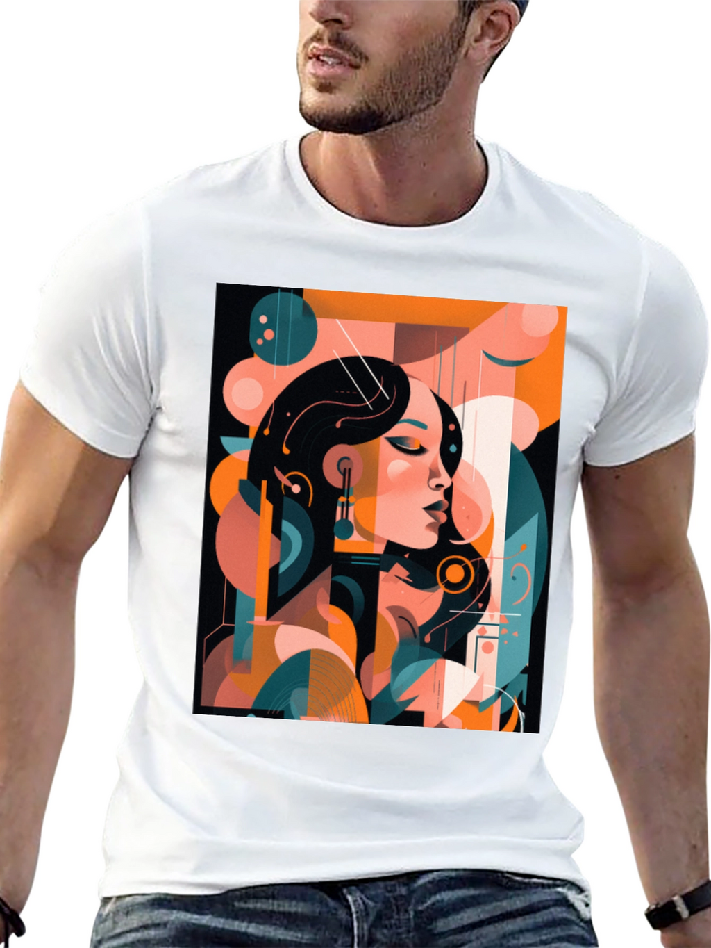 Abstract Woman Graphic Print Black T-Shirt