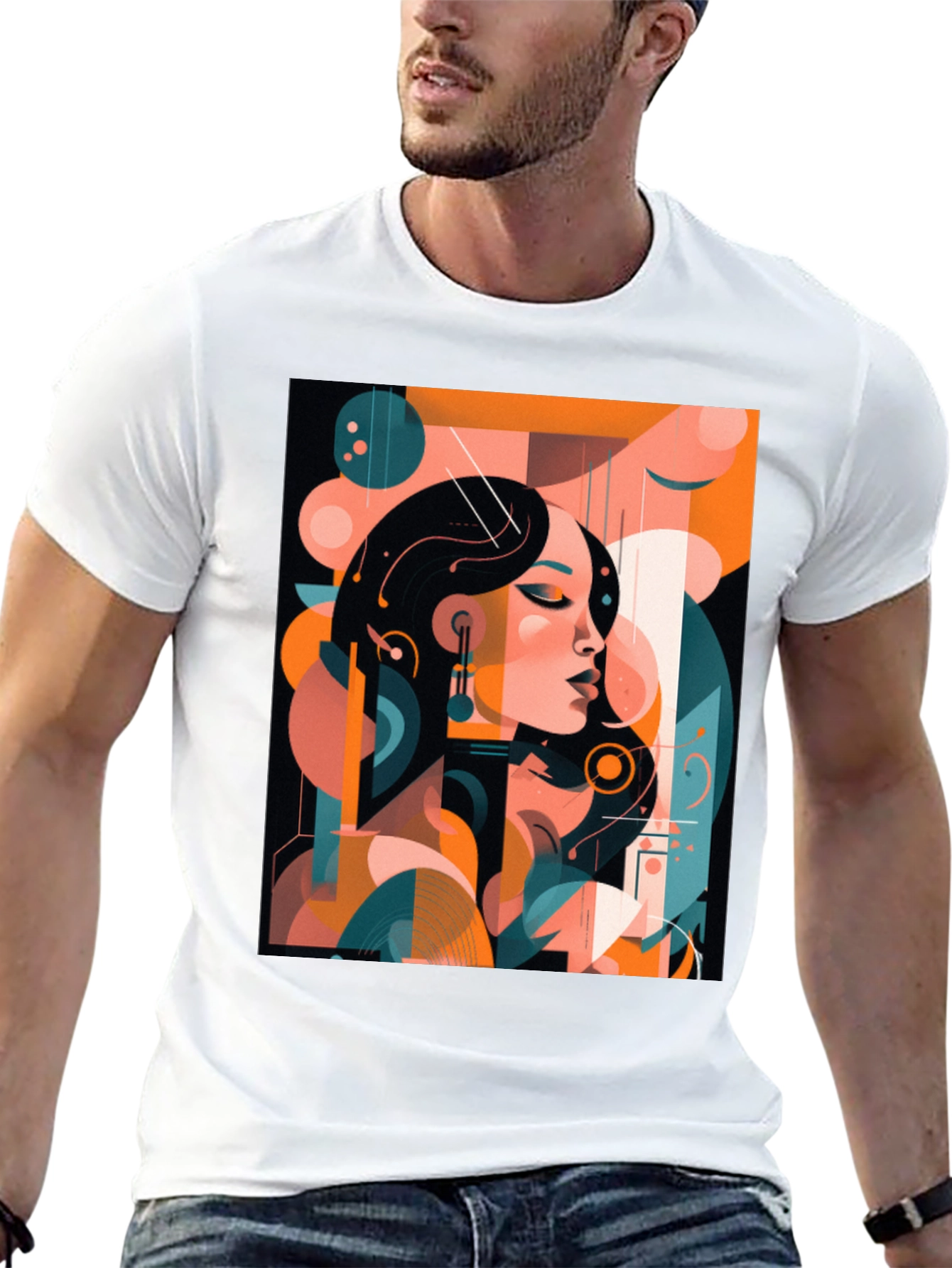 Abstract Woman Graphic Print Black T-Shirt
