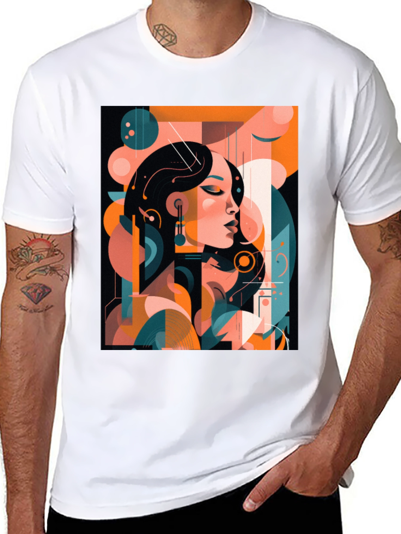 Abstract Woman Graphic Print Black T-Shirt