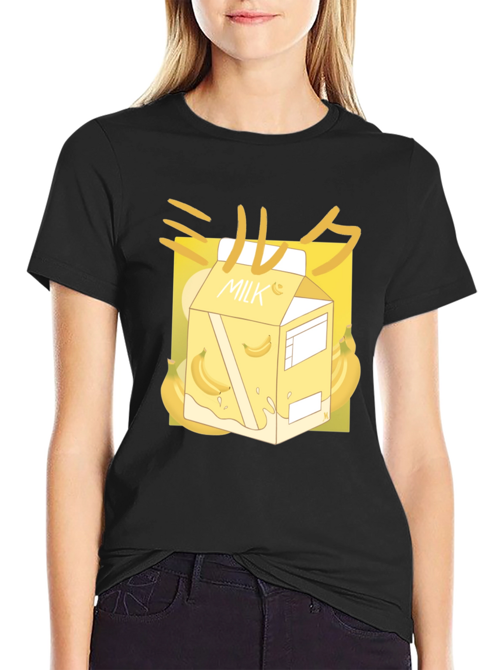 Banana Milk T-Shirt - Kawaii Style Black Tee