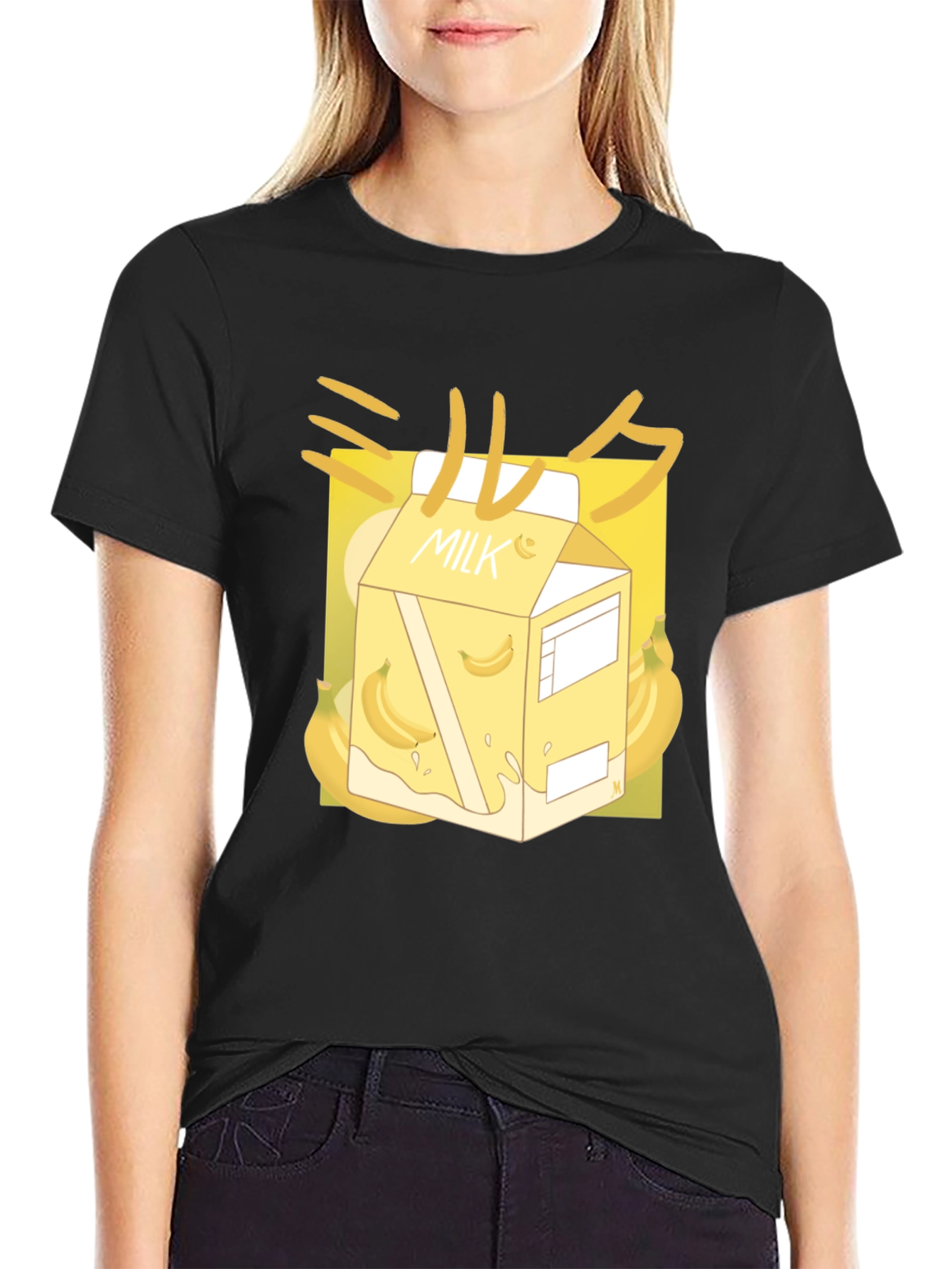 Banana Milk T-Shirt - Kawaii Style Black Tee