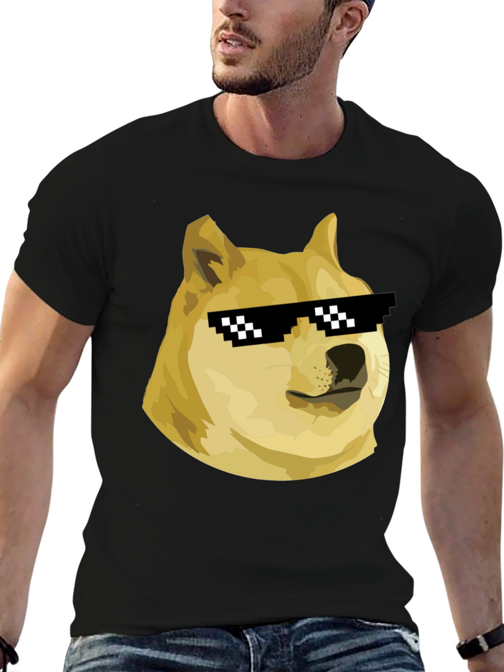 Doge Meme T-Shirt - Black Crew Neck
