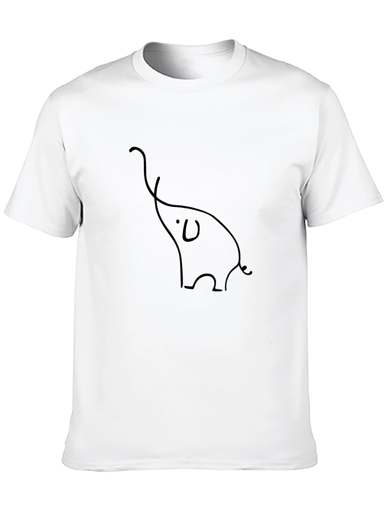 Minimalist Elephant Line Art Black T-Shirt