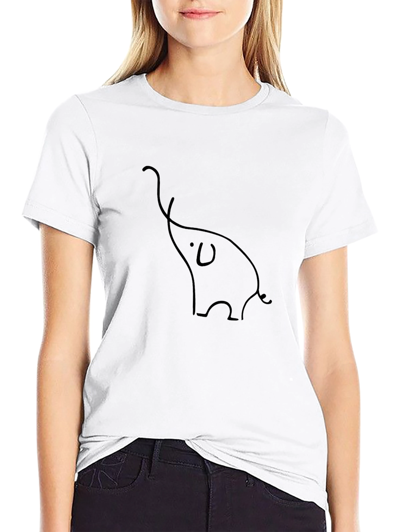 Minimalist Elephant Line Art Black T-Shirt