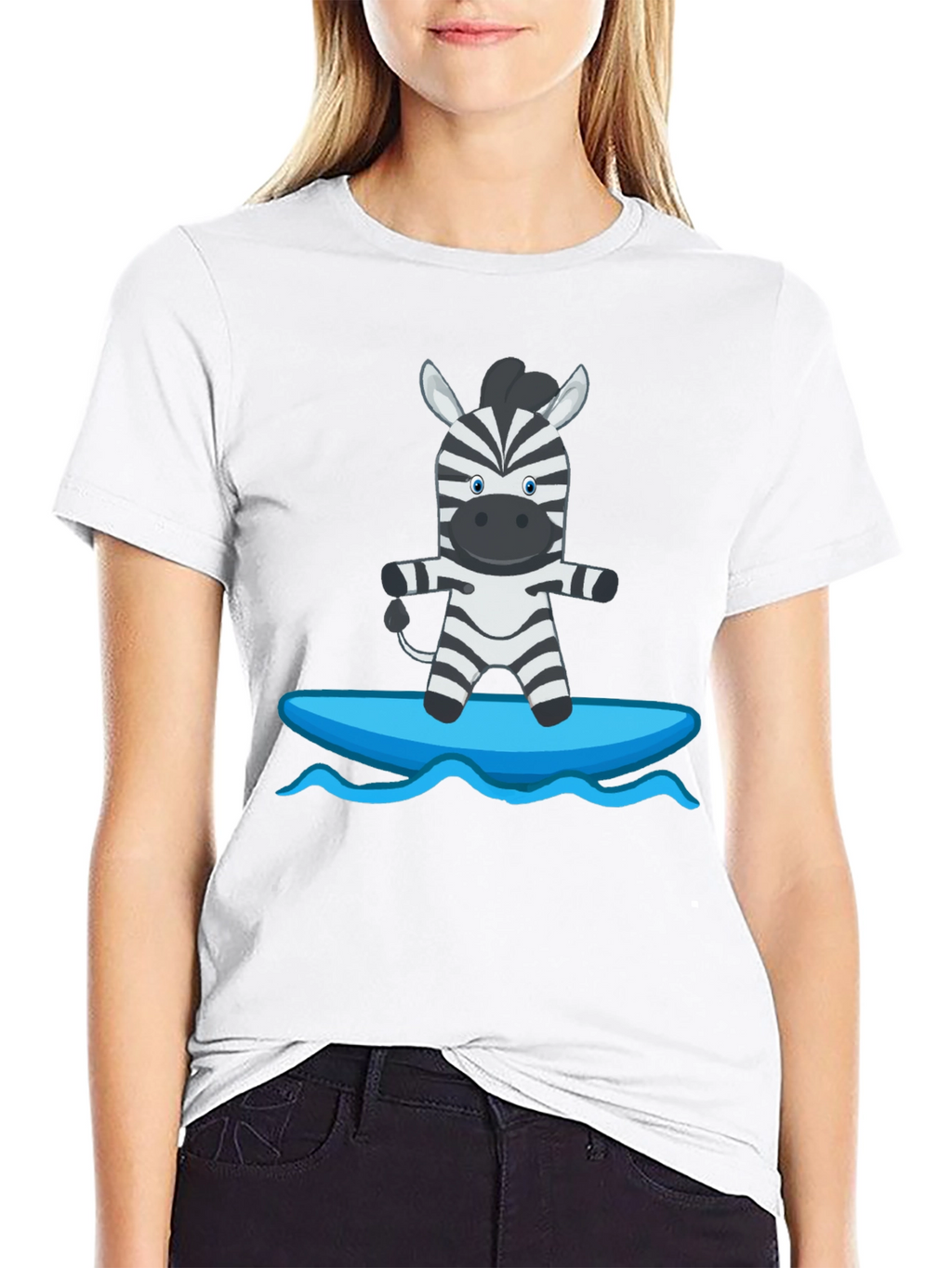 Zebra Surfing Graphic Tee - Black Cotton Casual T-Shirt
