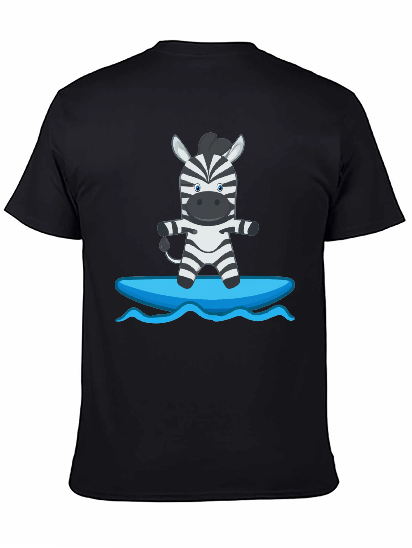 Zebra Surfing Graphic Tee - Black Cotton Casual T-Shirt