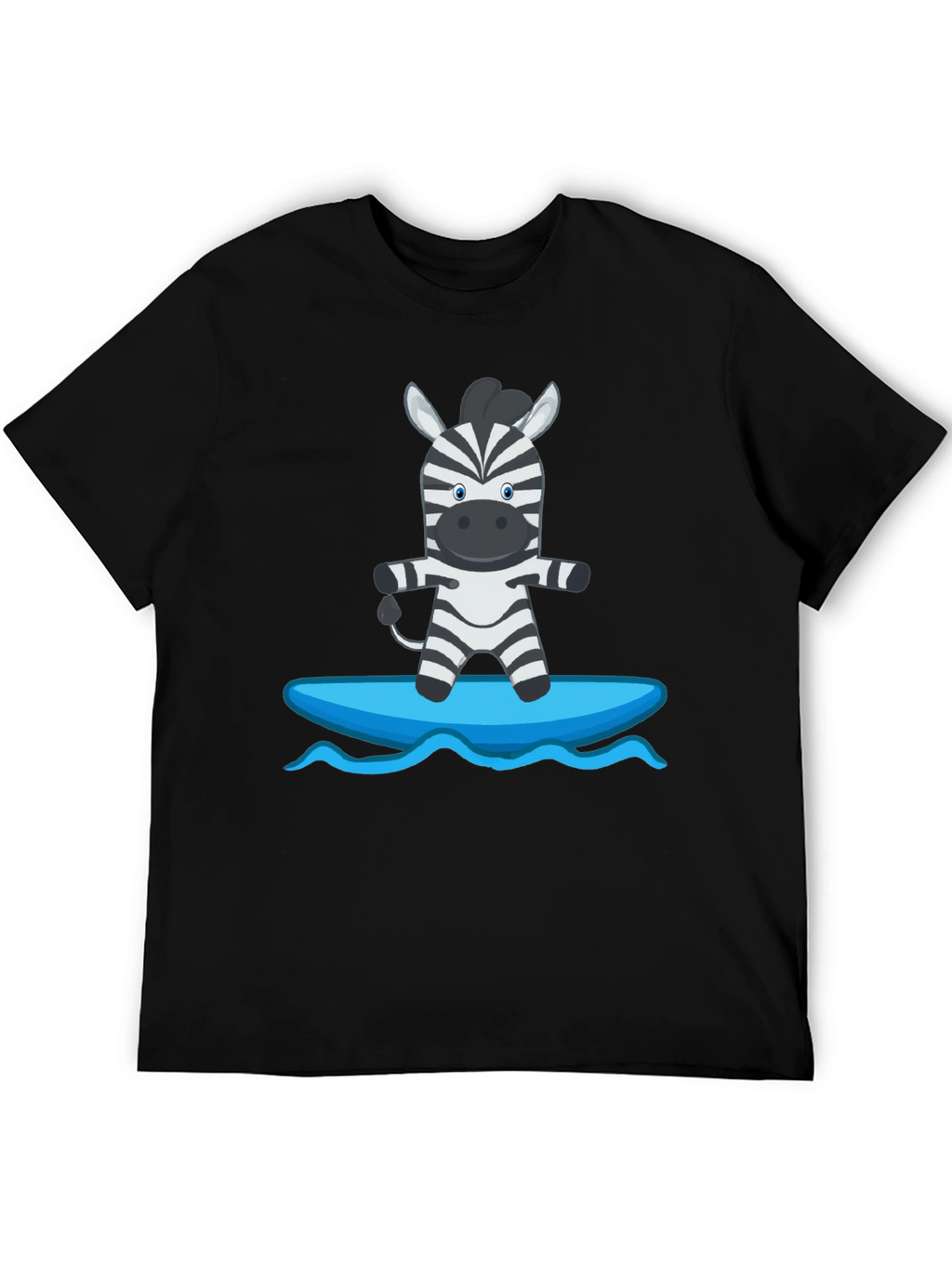 Zebra Surfing Graphic Tee - Black Cotton Casual T-Shirt
