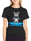 Zebra Surfing Graphic Tee - Black Cotton Casual T-Shirt