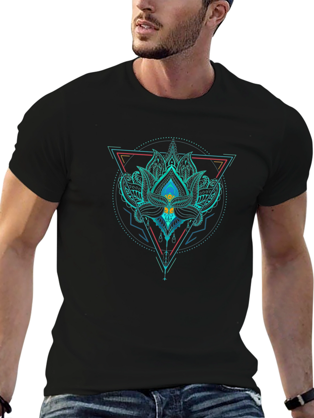 Geometric Lotus T-Shirt - Black